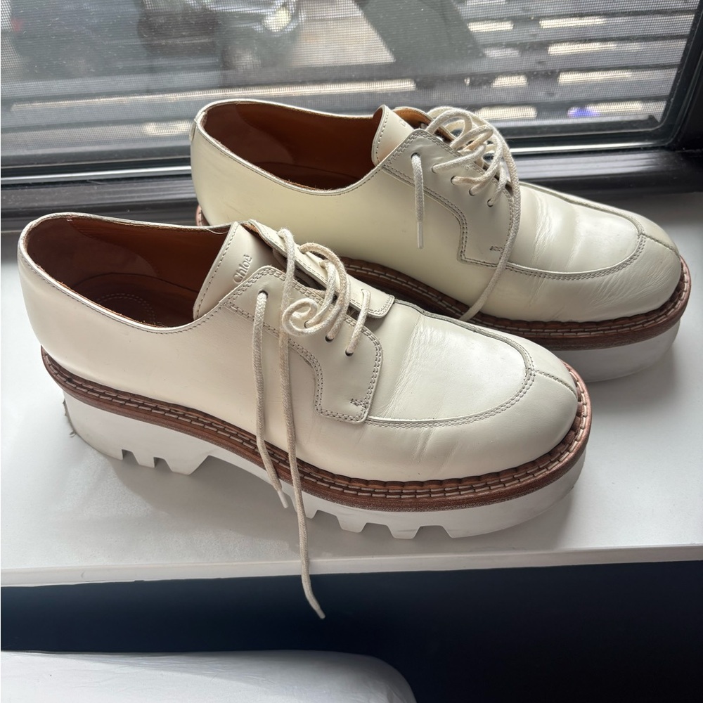 Chloe White Platform Loafers